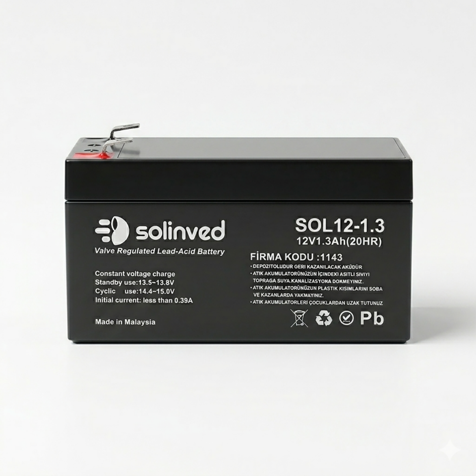 Solinved 12V 1.3AH Kuru Tip Akü