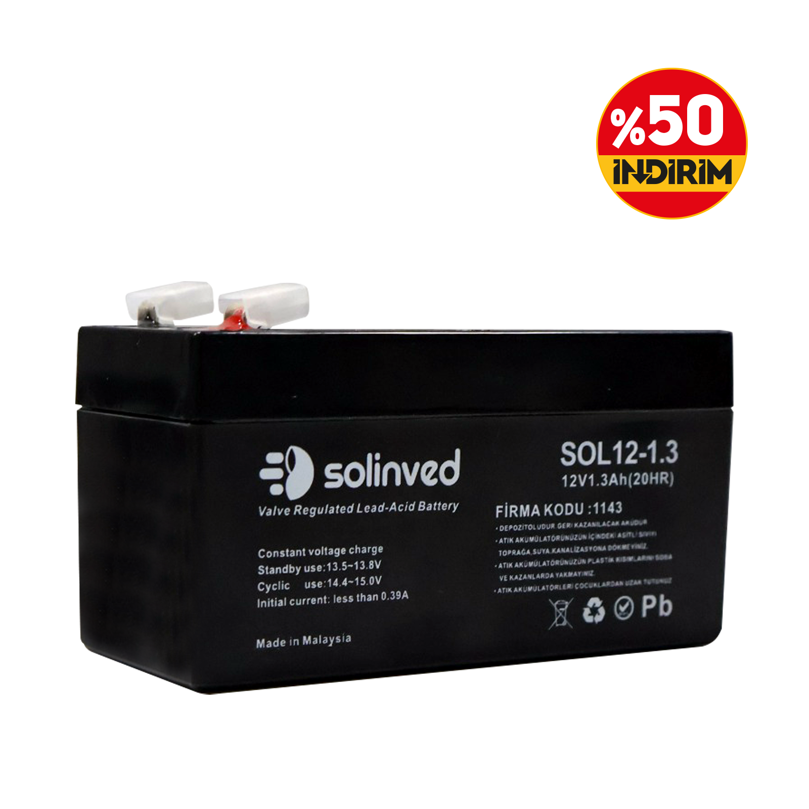 Solinved 12V 1.3AH Kuru Tip Akü