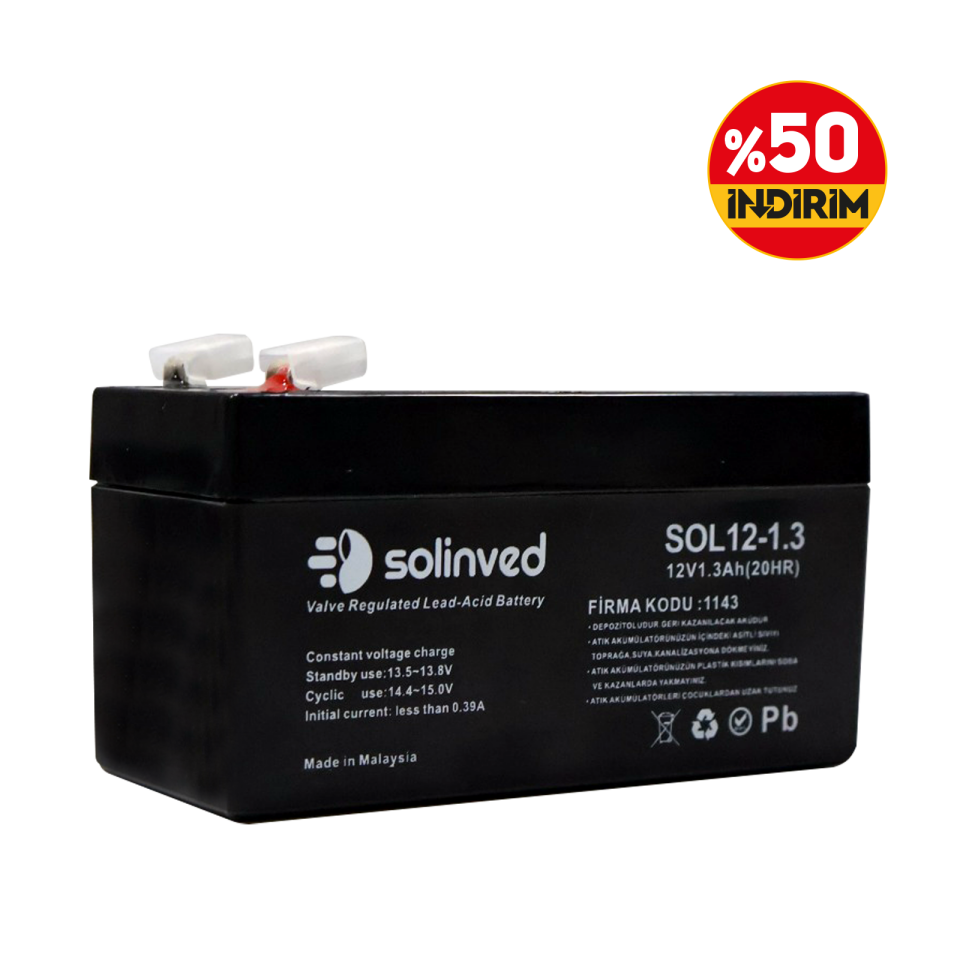 Solinved 12V 1.3AH Kuru Tip Akü