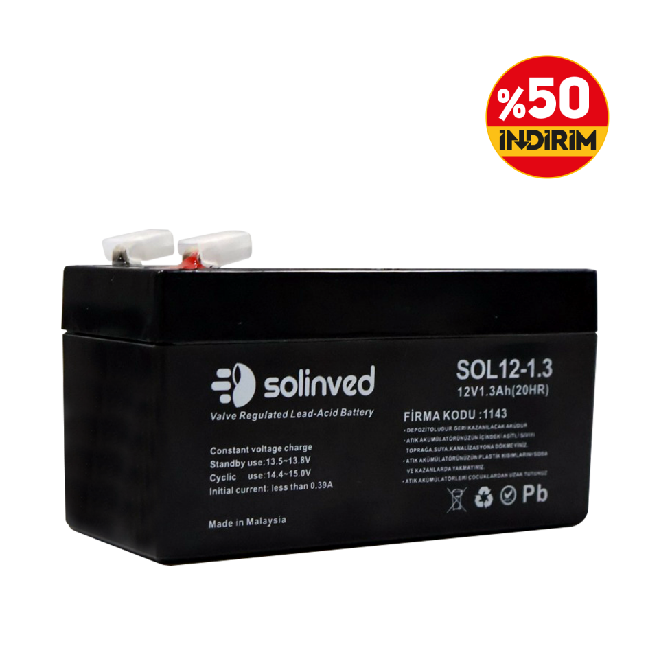 Solinved 12V 1.3AH Kuru Tip Akü