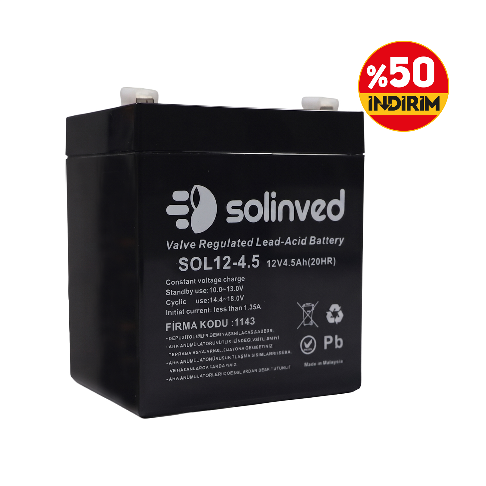 Solinved 12V 4.5AH Kuru Tip Akü
