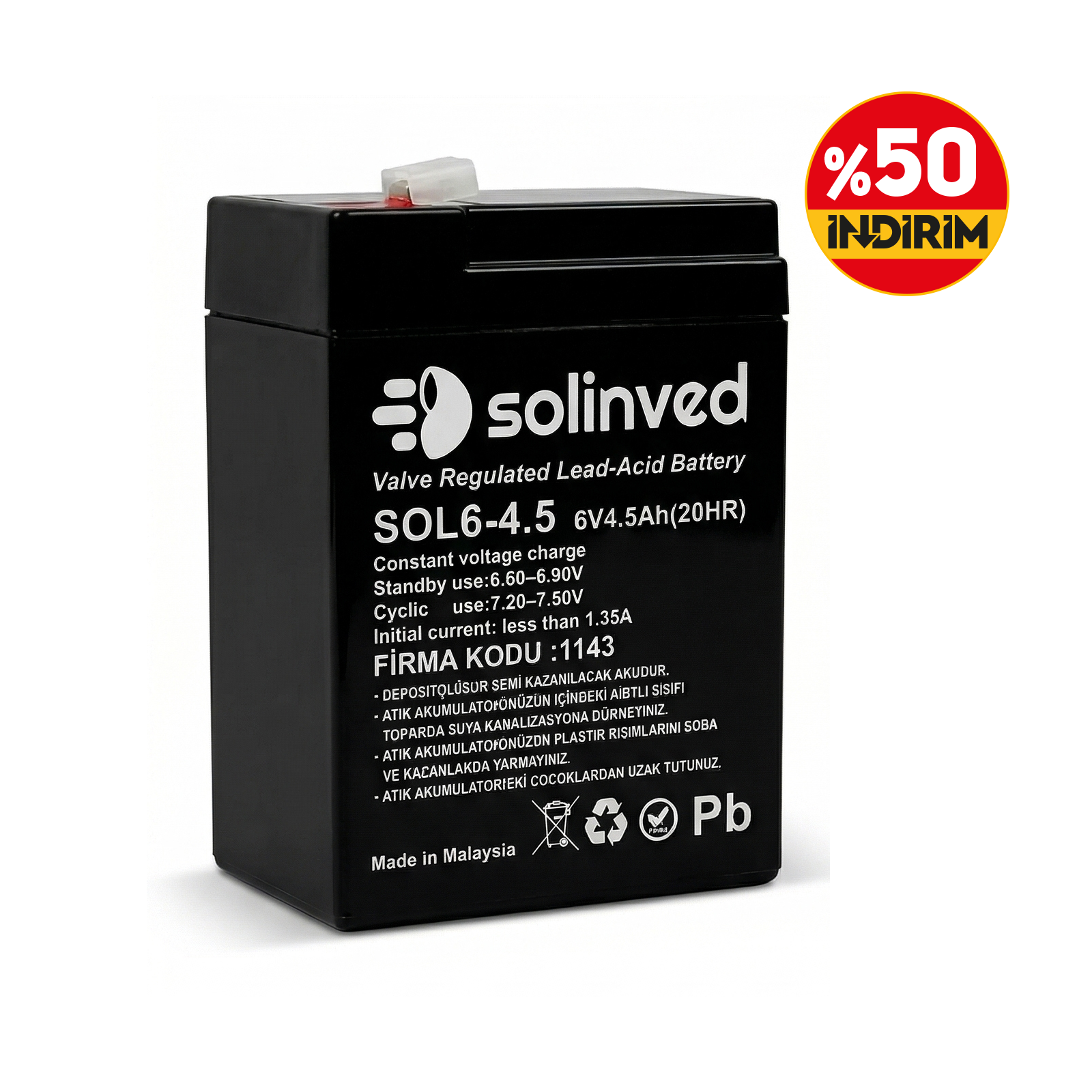 Solinved 6V 4.5AH Kuru Tip Akü