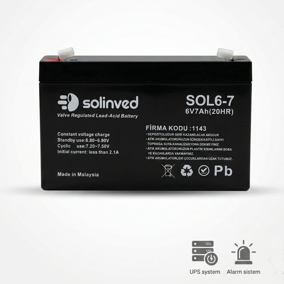 Solinved 6V 7AH Kuru Tip Akü