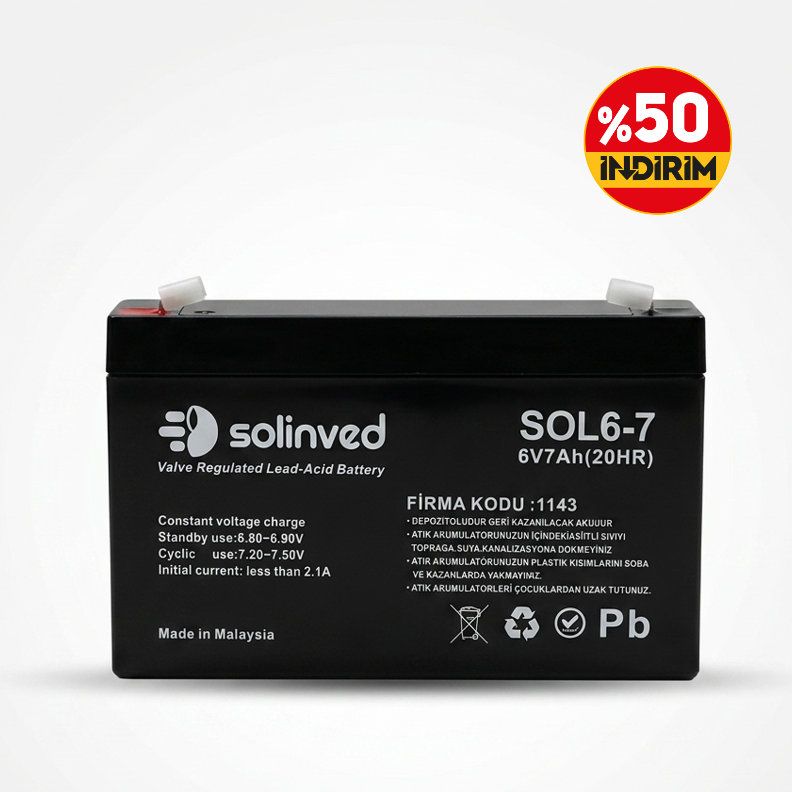 Solinved 6V 7AH Kuru Tip Akü