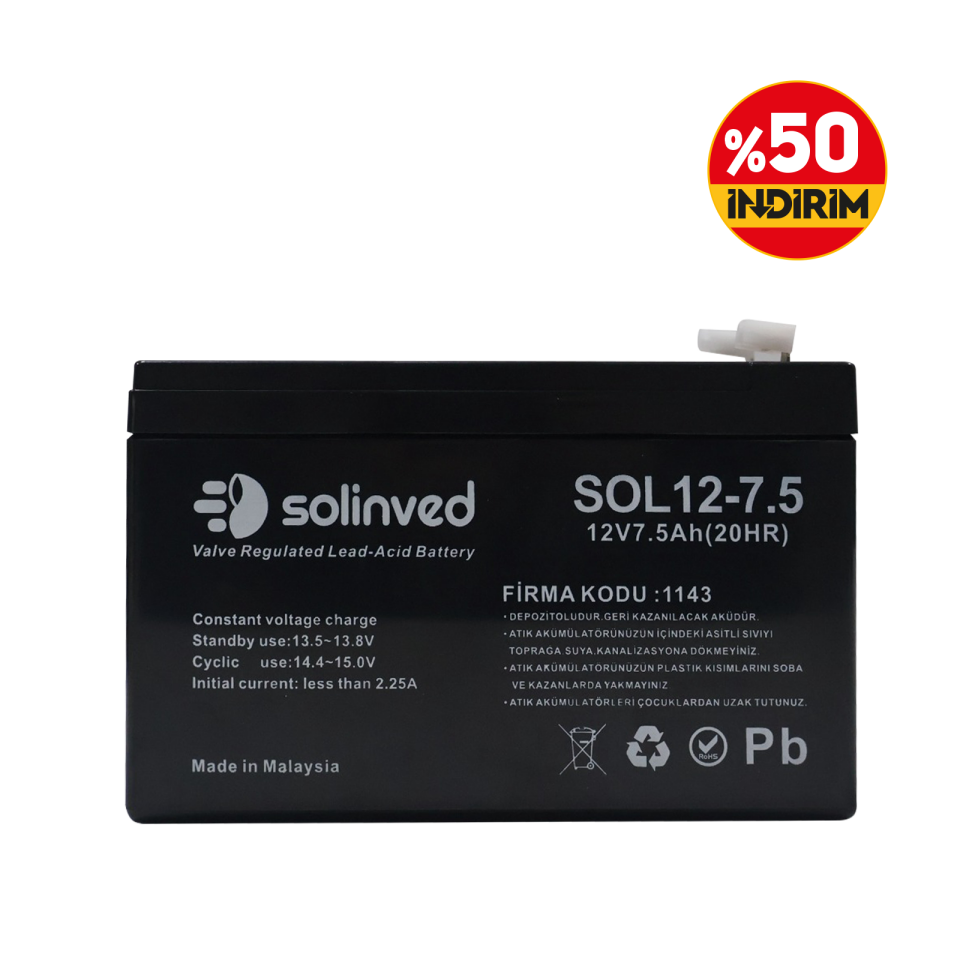 Solinved 12V 7.5AH Kuru Tip Akü