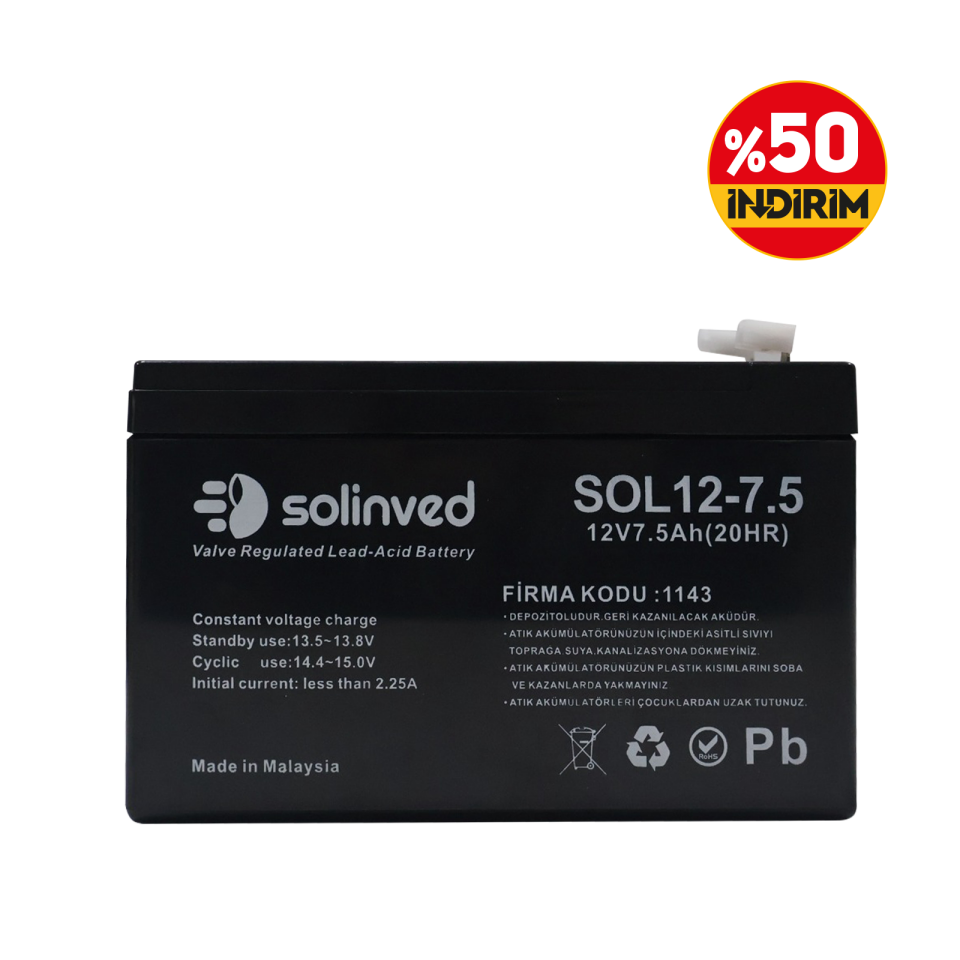 Solinved 12V 7.5AH Kuru Tip Akü