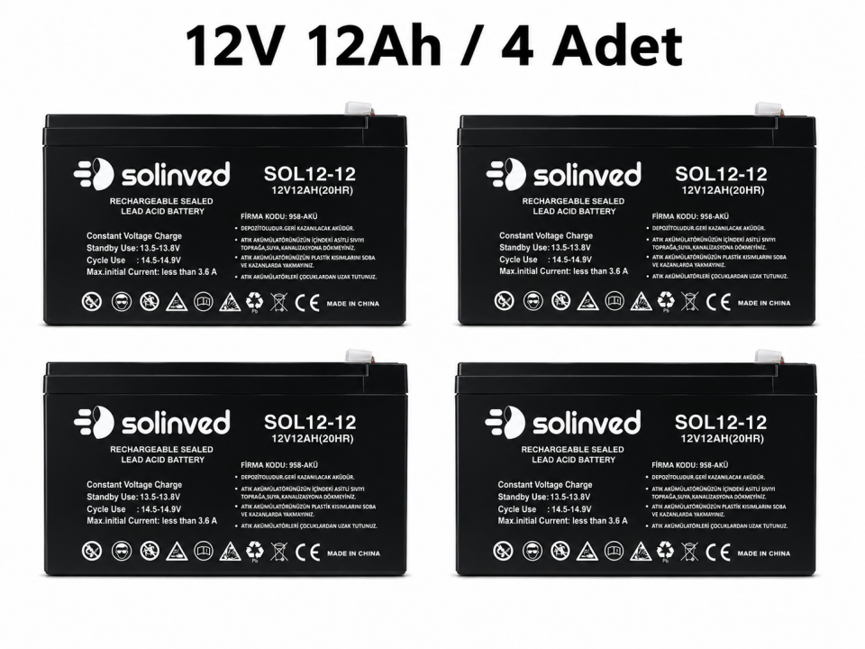 Solinved 12V 12AH UPS ve Alarm Aküsü 4'lü Paket