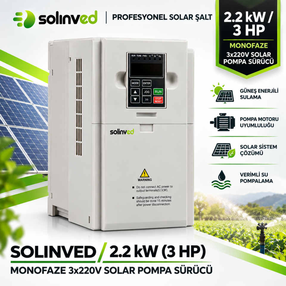 Solinved 2.2 kW 3 HP Monofaze 3x220V Solar Pompa Sürücü