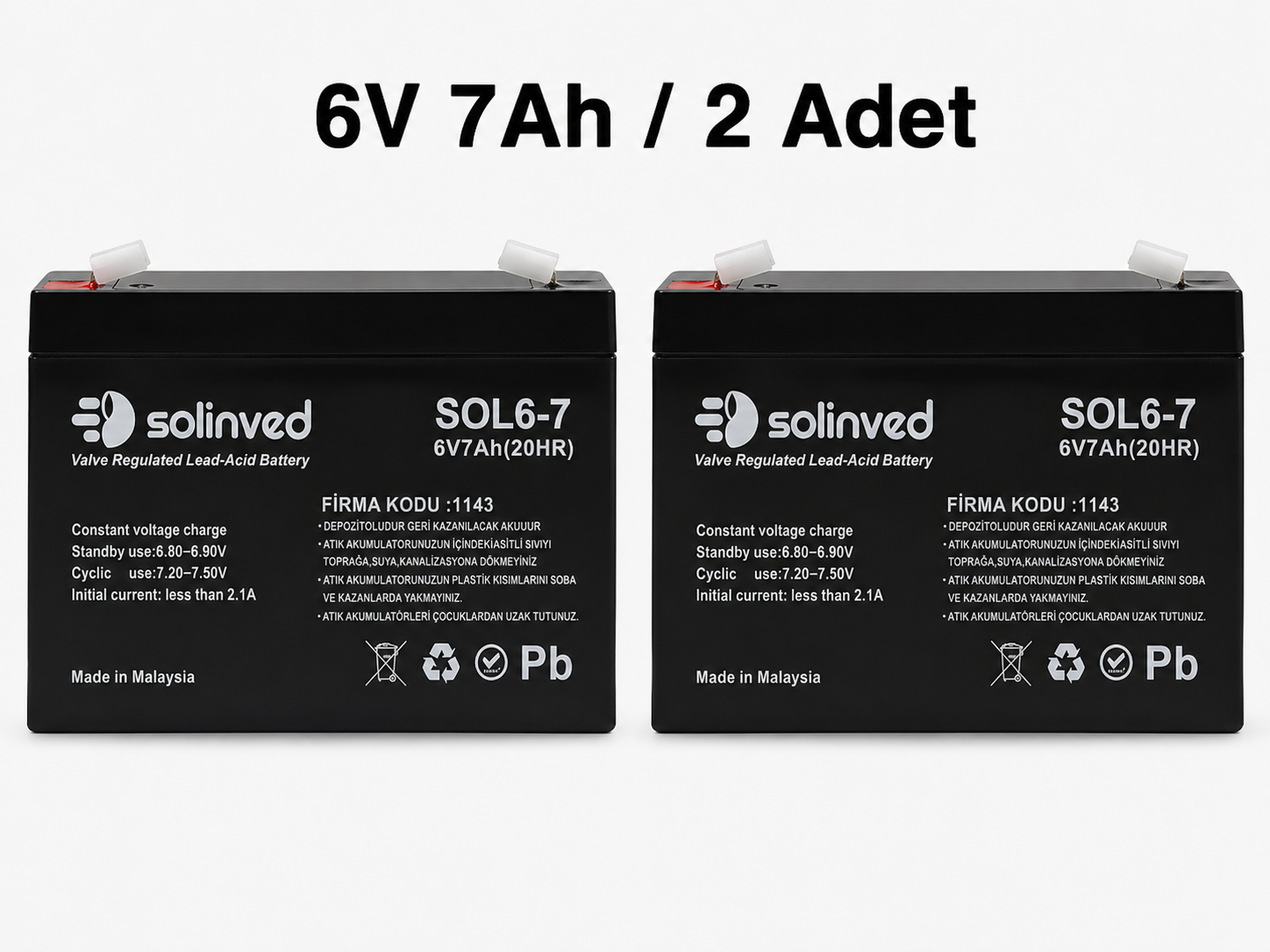 Solinved 6V 7AH Kuru Tip Akü (2 Adet)