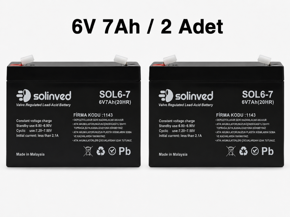 Solinved 6V 7AH Kuru Tip Akü (2 Adet)