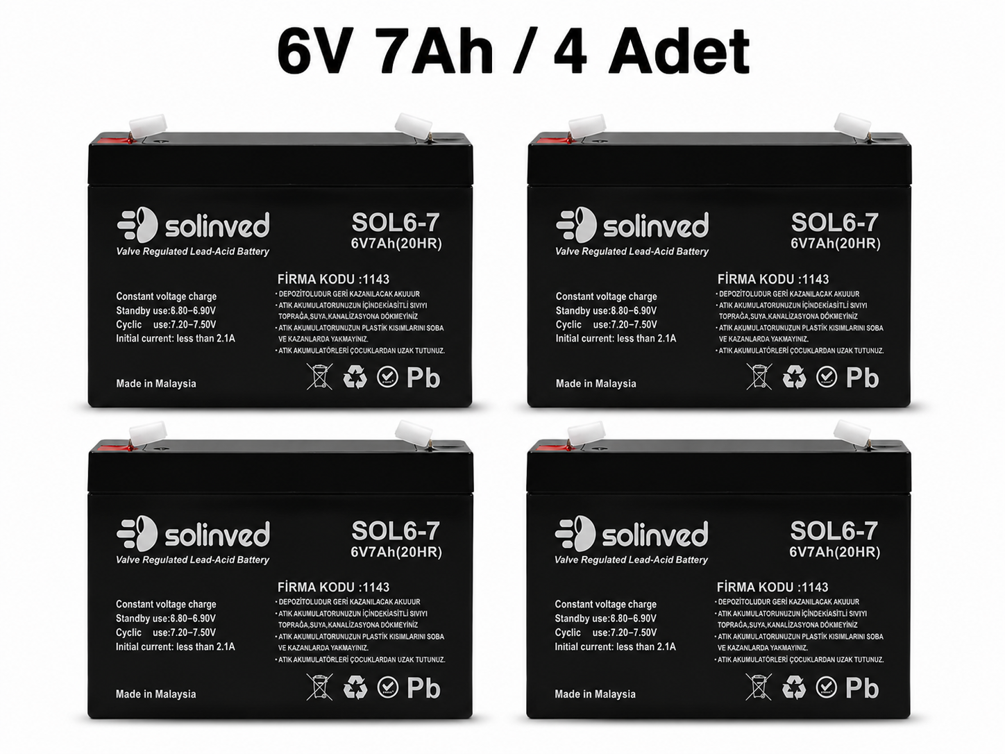 Solinved 6V 7AH Kuru Tip Akü (4 Adet)