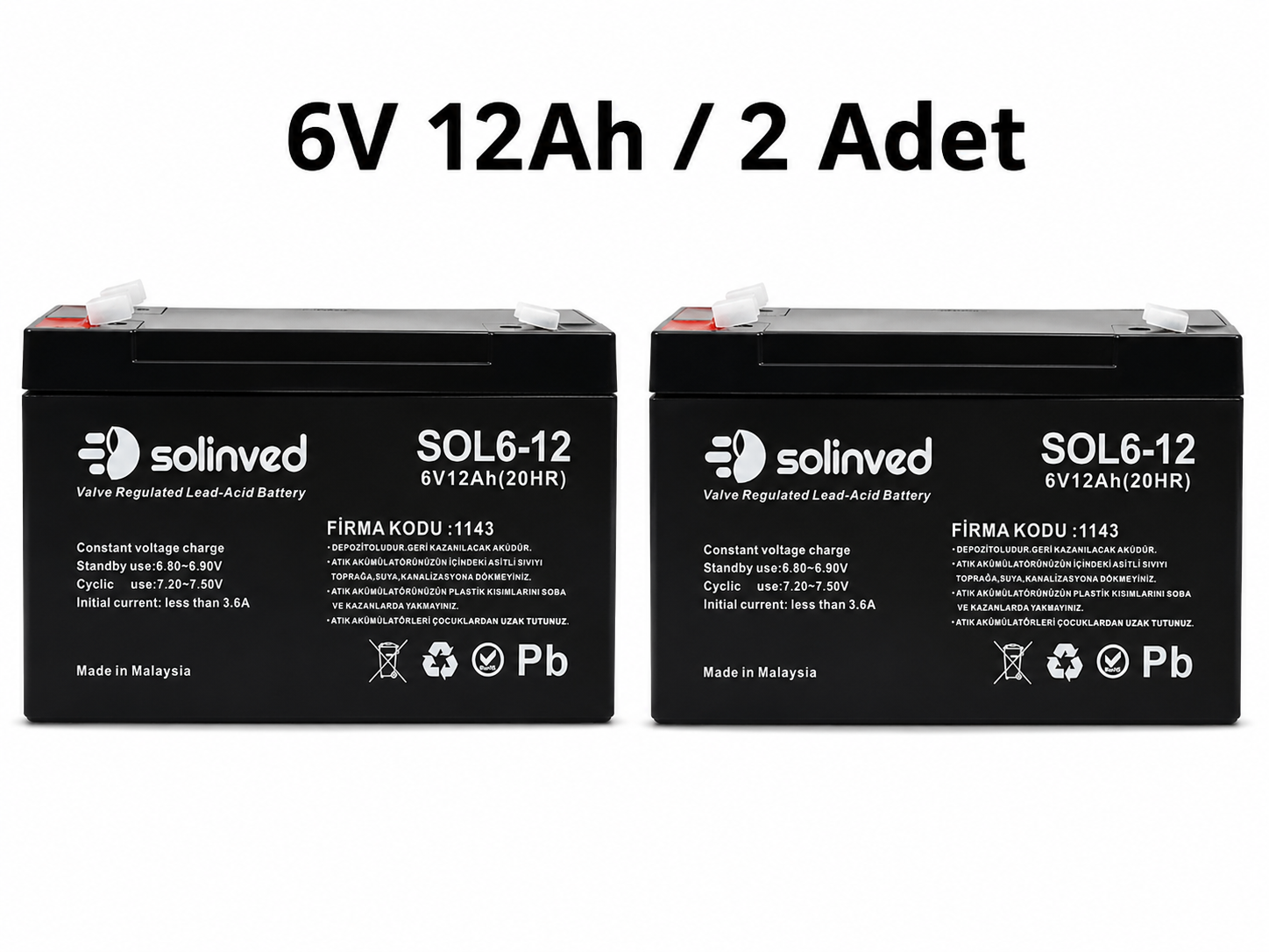 Solinved 6V 12AH Kuru Tip Akü (2 Adet)