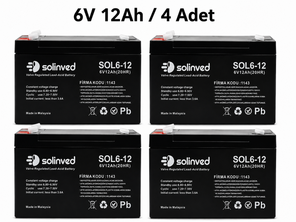 Solinved 6V 12AH Kuru Tip Akü (4 Adet)