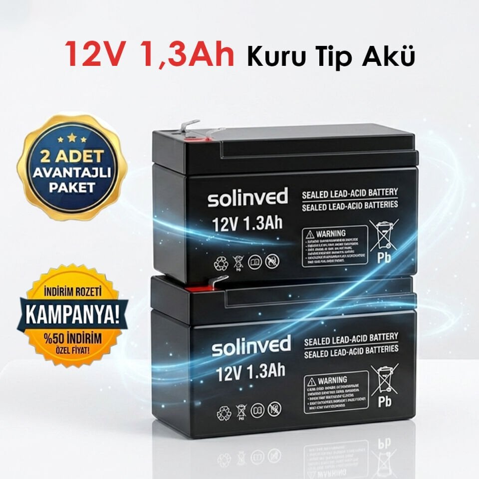 Solinved 12V 1.3Ah Kuru Tip Akü 2 Adet