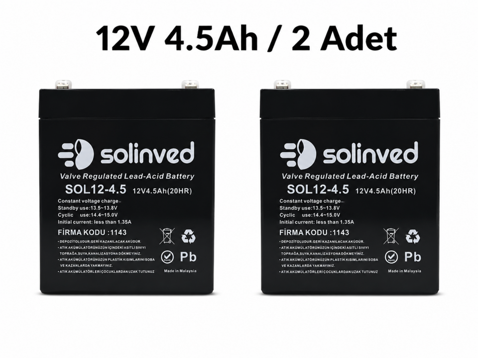 Solinved 12V 4.5Ah Kuru Tip Akü 2’li Paket