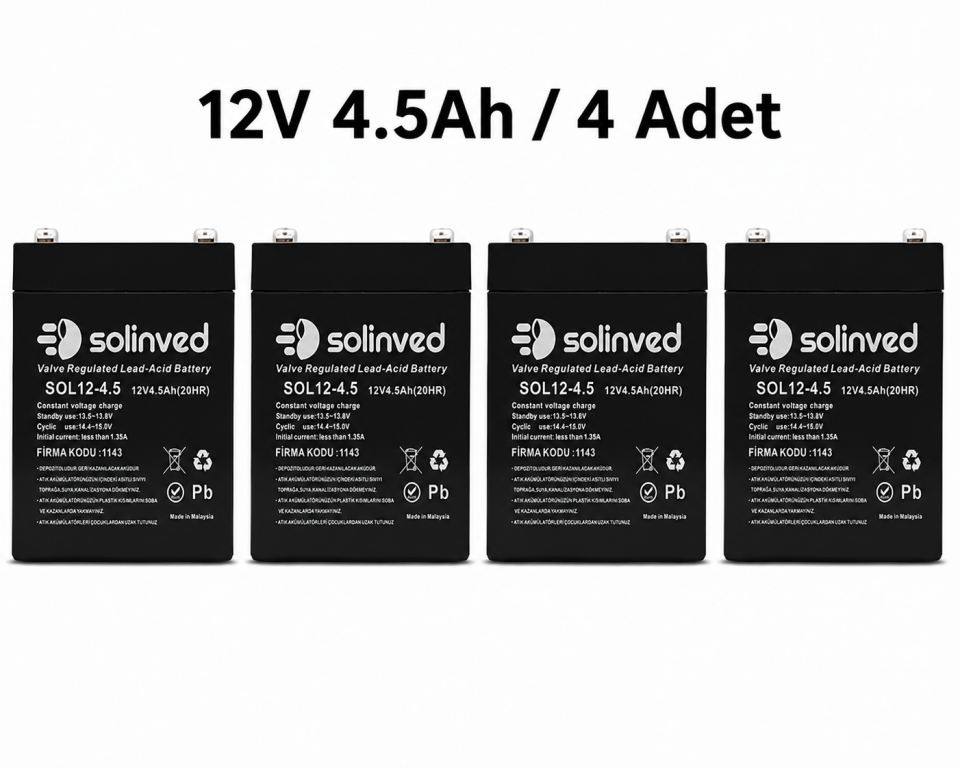 Solinved 12V 4.5Ah Kuru Tip Akü 4 Adet