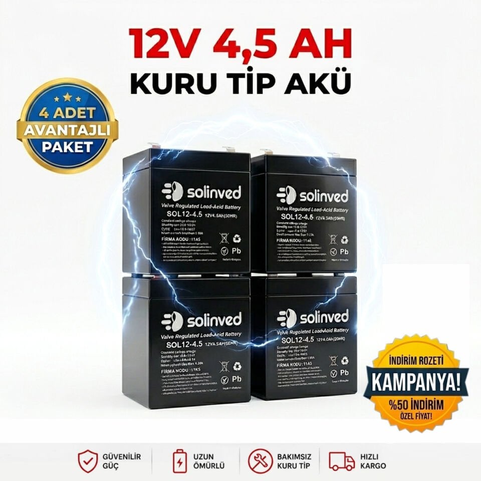 Solinved 12V 4.5Ah Kuru Tip Akü 4 Adet
