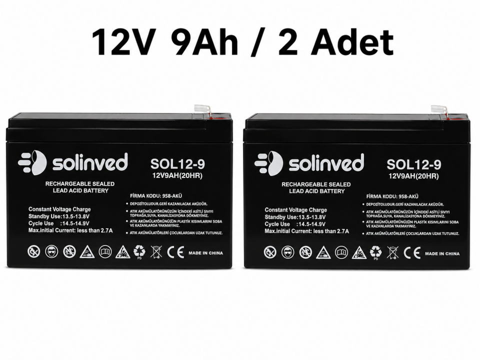 Solinved 12V 9AH Kuru Tip Akü (2 Adet)