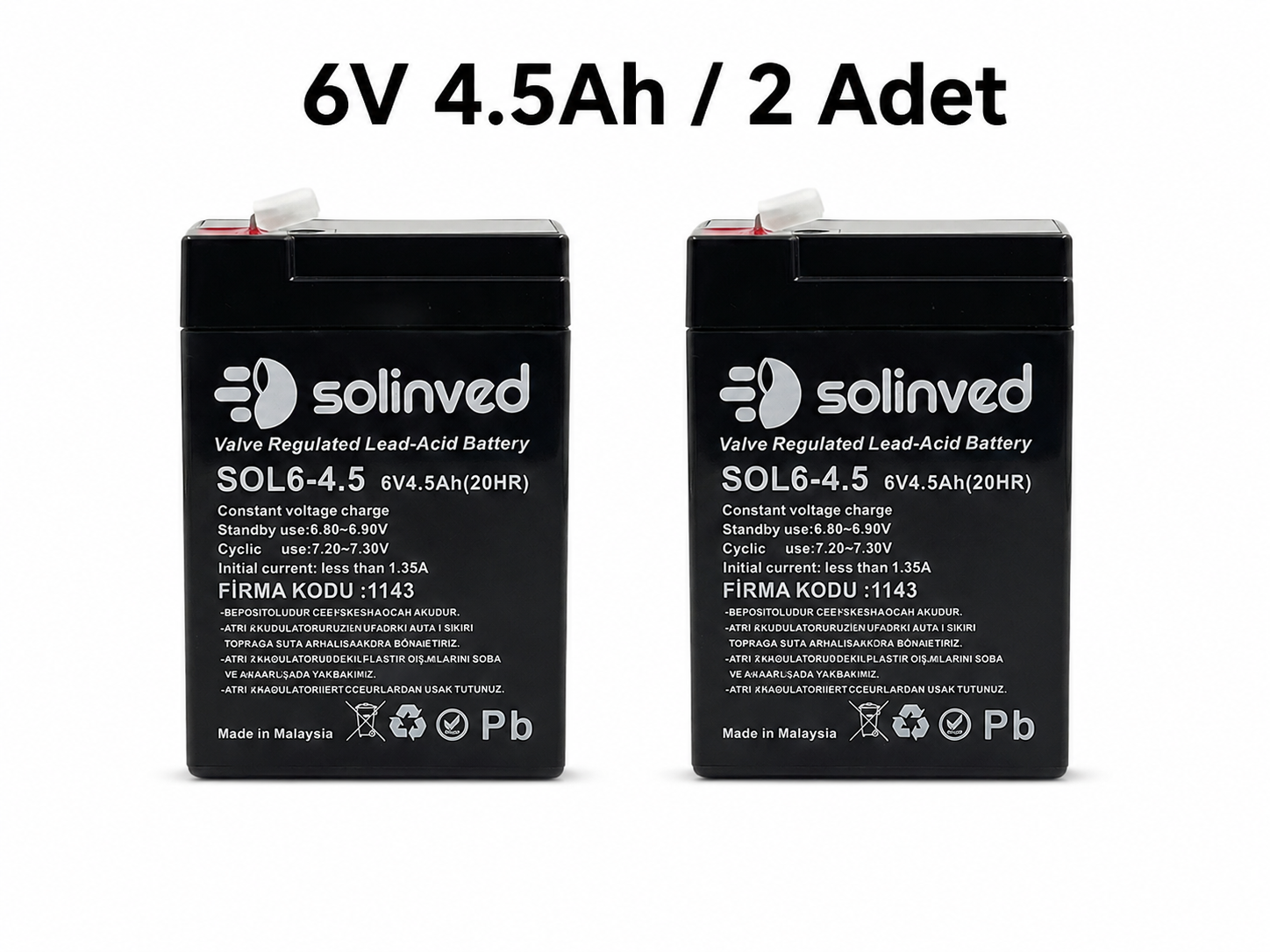 Solinved 6V 4.5AH Kuru Tip Akü (2 Adet)