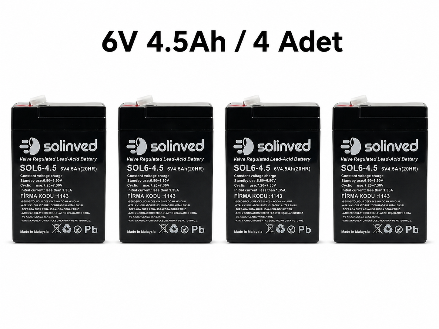 Solinved 6V 4.5AH Kuru Tip Akü (4 Adet)