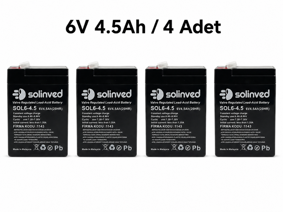 Solinved 6V 4.5AH Kuru Tip Akü (4 Adet)