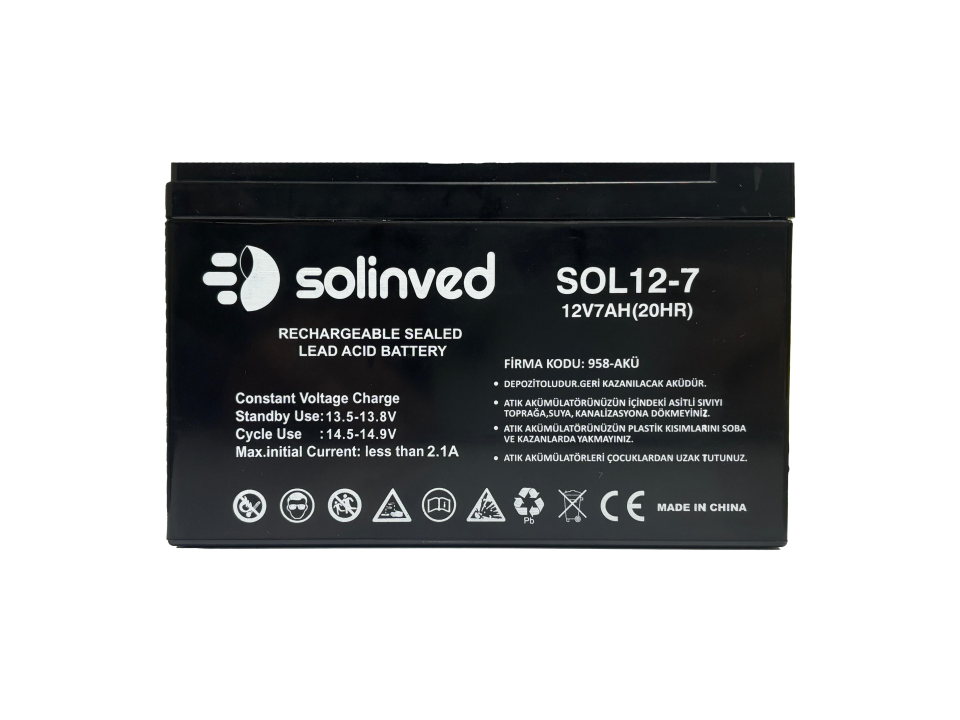 Solinved 12V 7AH Kuru Tip Akü 2’li Paket