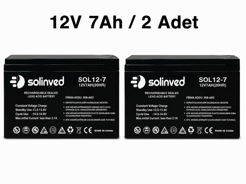 Solinved 12V 7AH Kuru Tip Akü 2’li Paket