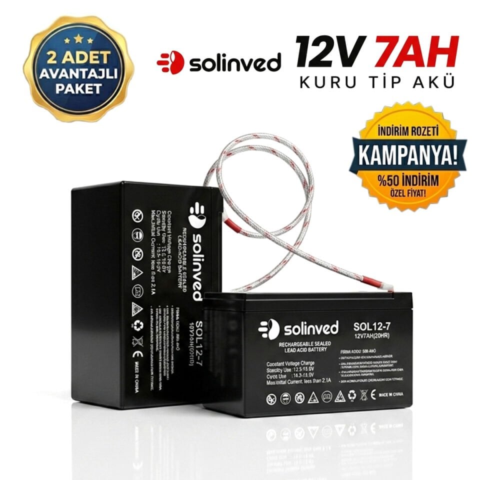 Solinved 12V 7AH Kuru Tip Akü 2’li Paket