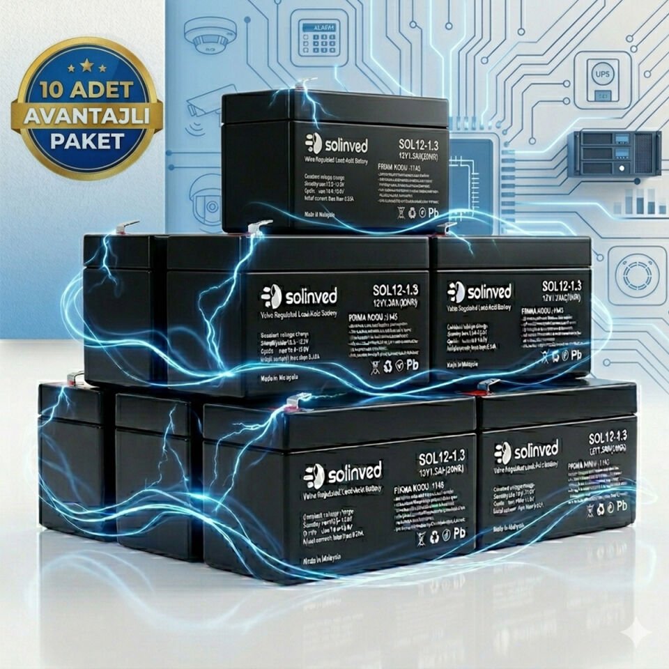 Solinved 12V 1.3 Ah Kuru Tip Akü 10 Adet
