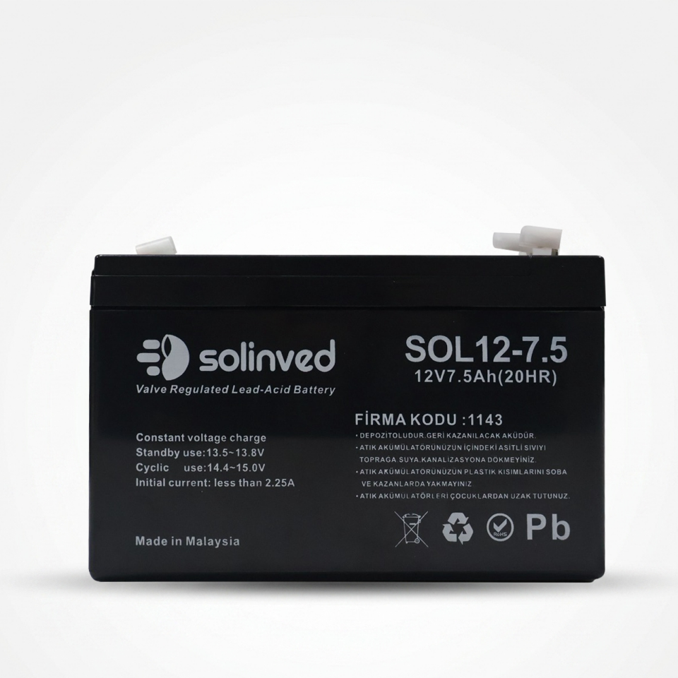 Solinved 12V 7.5AH Kuru Tip Akü 10’lu Paket