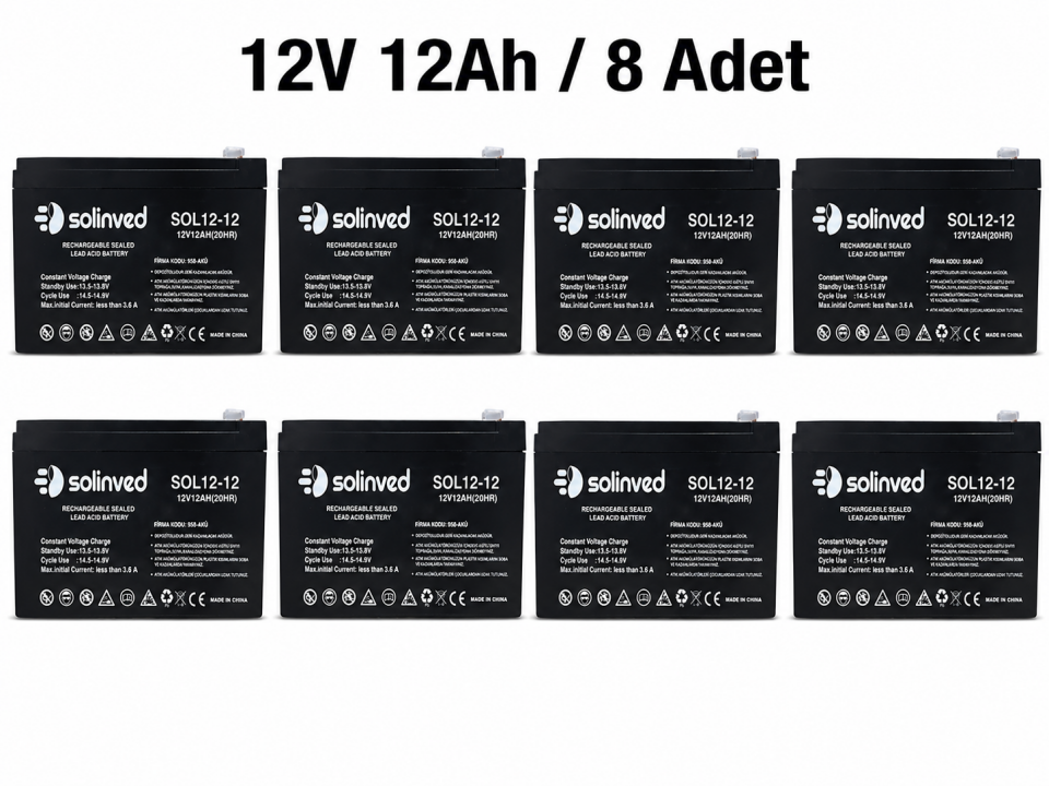 Solinved 12V 12AH Kuru Tip Akü 8 Adet