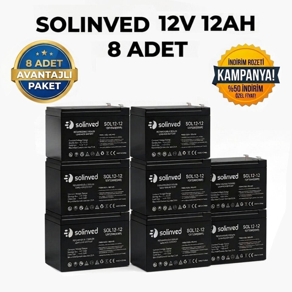 Solinved 12V 12AH Kuru Tip Akü 8 Adet