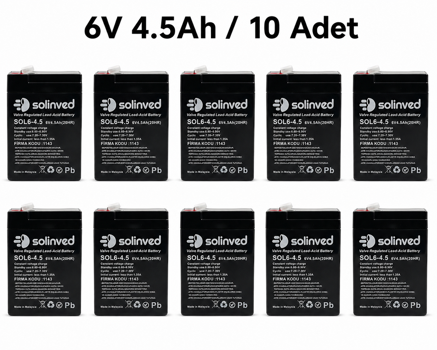 Solinved 6V 4.5AH Kuru Tip Akü (10 Adet)
