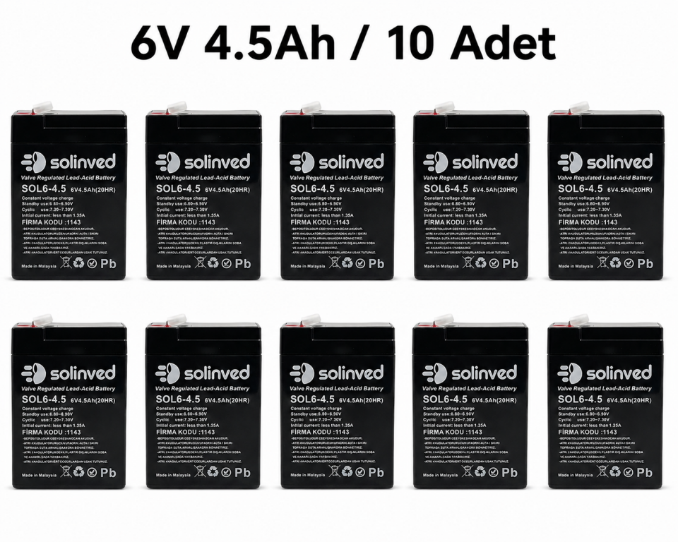 Solinved 6V 4.5AH Kuru Tip Akü (10 Adet)