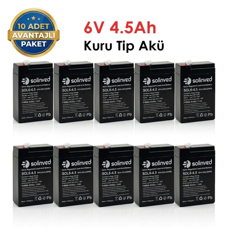 Solinved 6V 4.5Ah Kuru Tip Akü 10 Adet