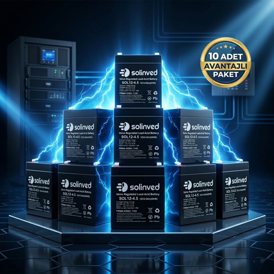 Solinved 12V 4.5Ah Kuru Tip Akü 10’lu Paket | Bakımsız VRLA Akü