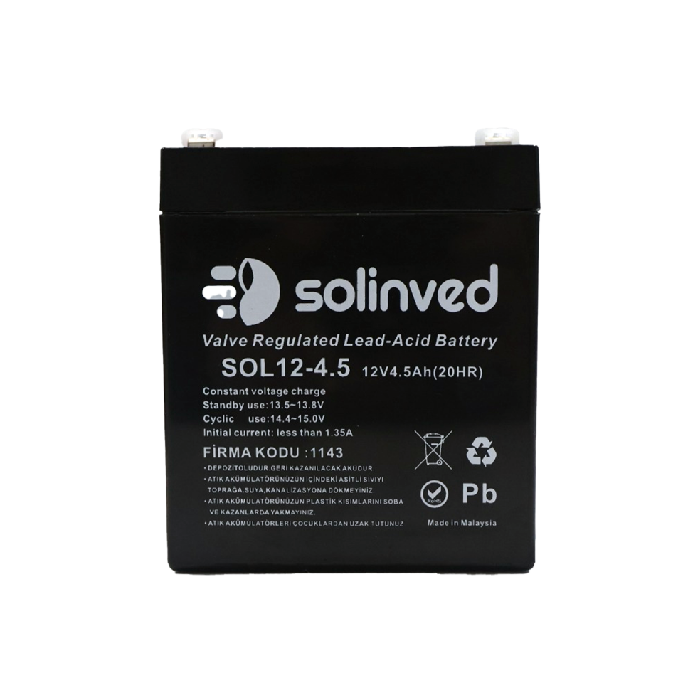 Solinved 12V 4.5Ah Kuru Tip Akü 10’lu Paket | Bakımsız VRLA Akü