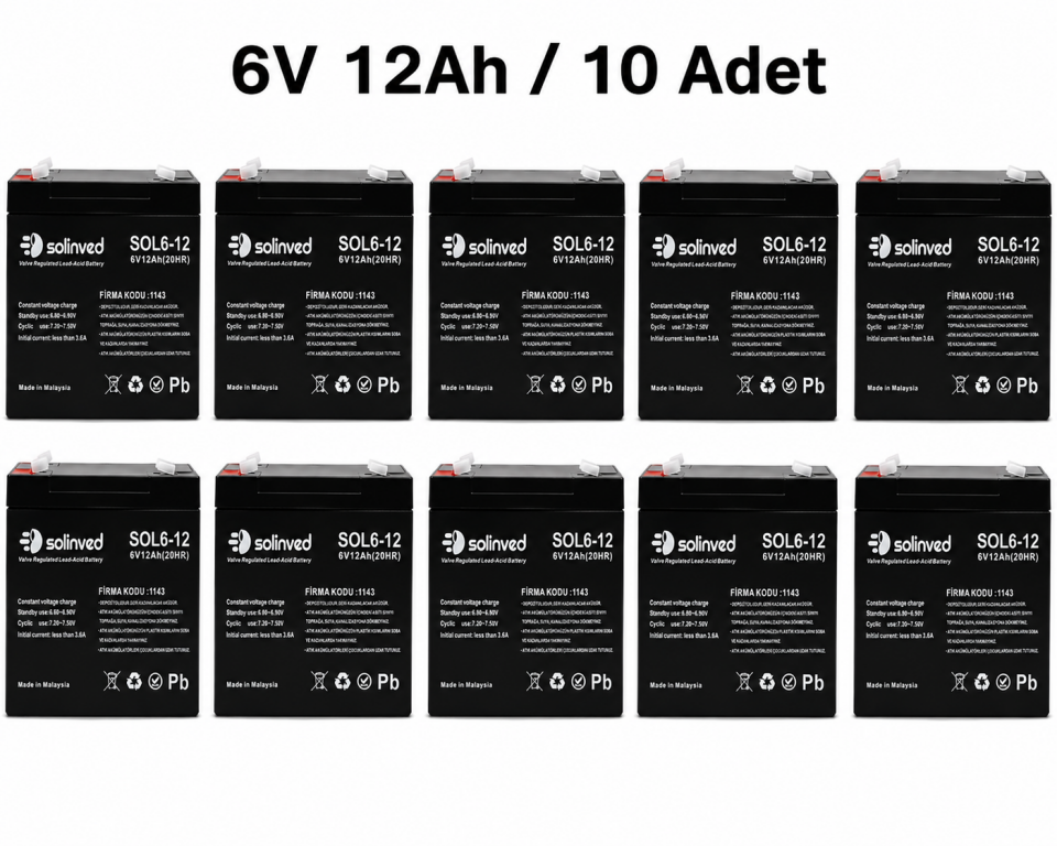 Solinved 6V 12Ah Kuru Tip Akü 10’lu Paket