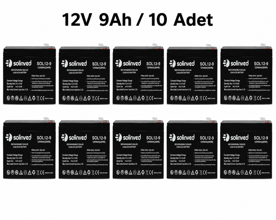 Solinved 12V 9Ah Kuru Tip Akü 10’lu Paket