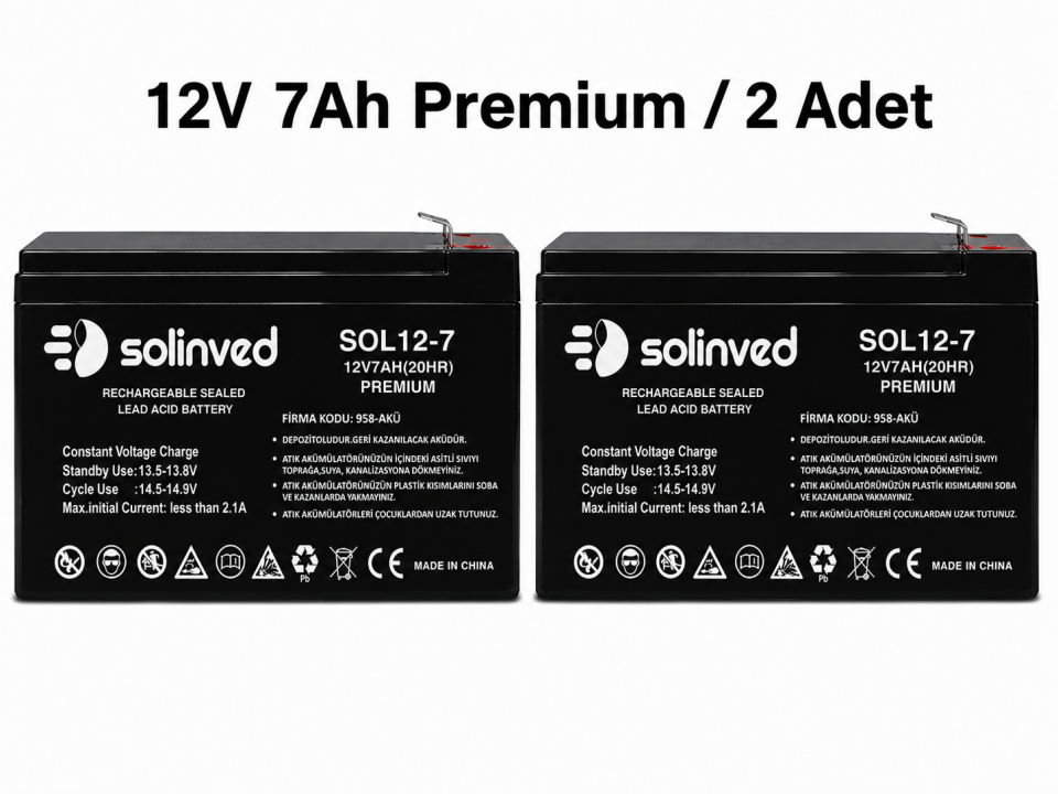 Solinved 12V 7Ah Premium Kuru Tip Akü 2’li Paket