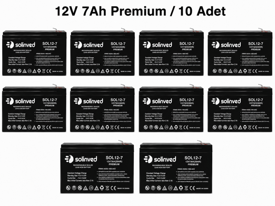 Solinved 12V 7Ah Premium Kuru Tip Akü 10’lu Paket