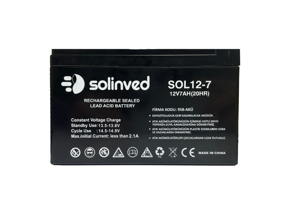 Solinved 12V 7Ah Kuru Tip Akü 10’lu Paket