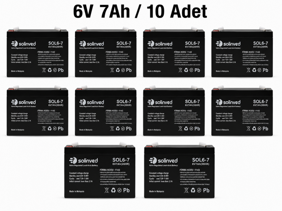 Solinved 6V 7Ah Kuru Tip Akü 10’lu Paket