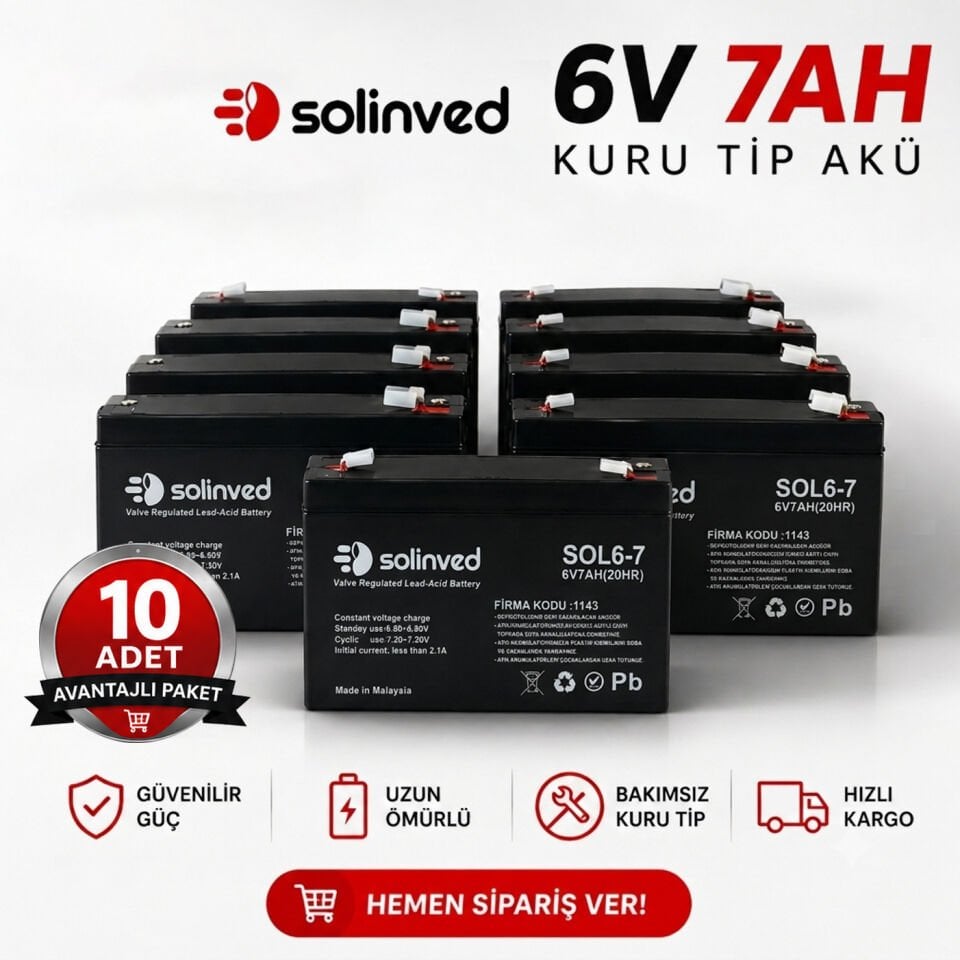 Solinved 6V 7Ah Kuru Tip Akü 10’lu Paket