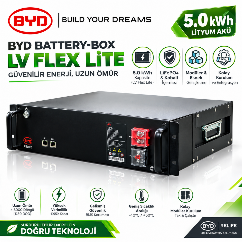 BYD Battery-Box LV Flex Lite 5.0 kWh Lityum Akü 48V