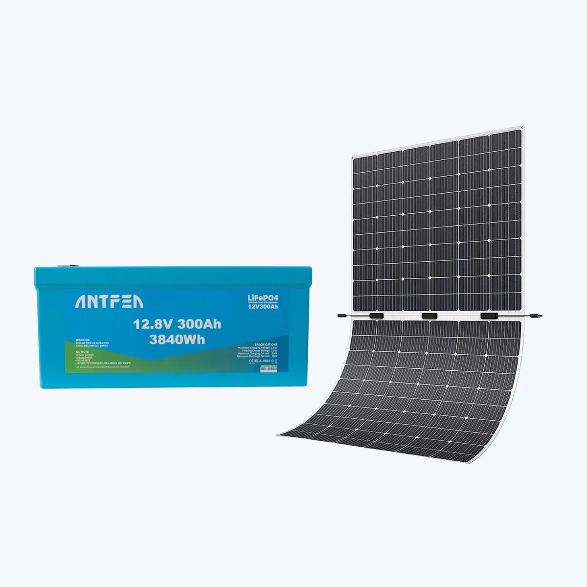 ANTFEA 12.8V (12V) 300Ah ABS Lityum Akü Akıllı Ekran Bluetooth LiFePo4 + Antfea 350W Esnek Güneş Paneli