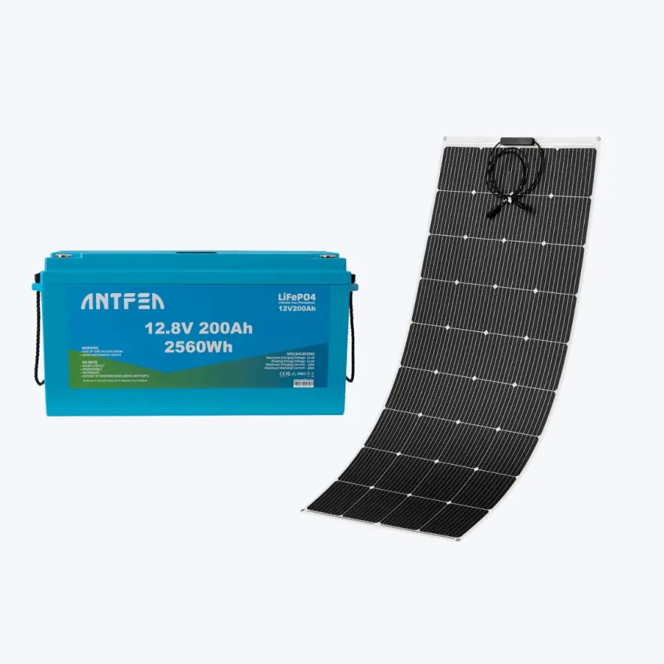 ANTFEA 12.8V (12V) 200Ah ABS Lityum Akü Akıllı Ekran Bluetooth LiFePo4 + Antfea 200W Esnek Güneş Paneli