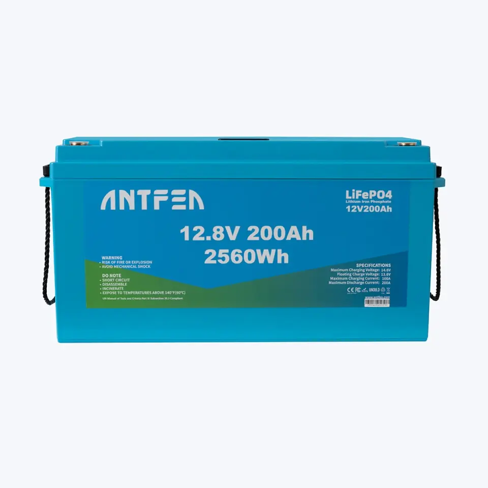 ANTFEA 12.8V (12V) 200Ah ABS Lityum Akü Akıllı Ekran Bluetooth LiFePo4 + Antfea 200W Esnek Güneş Paneli