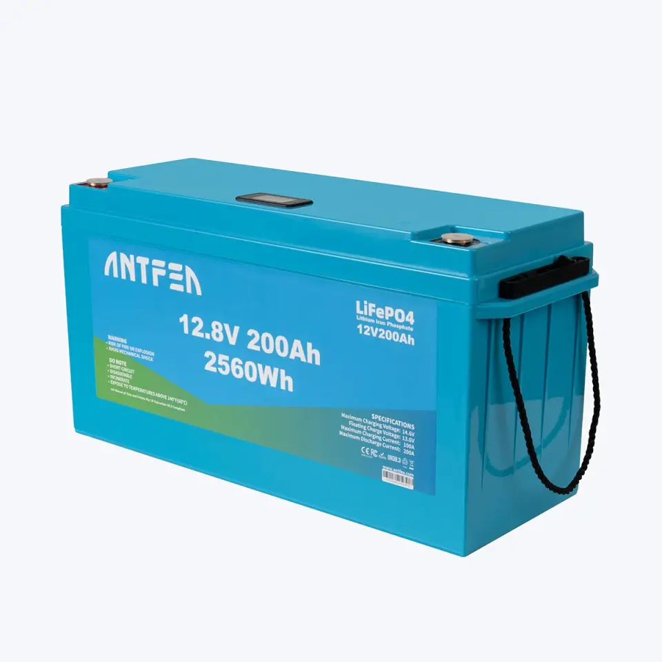 ANTFEA 12.8V (12V) 200Ah ABS Lityum Akü Akıllı Ekran Bluetooth LiFePo4 + Antfea 200W Esnek Güneş Paneli