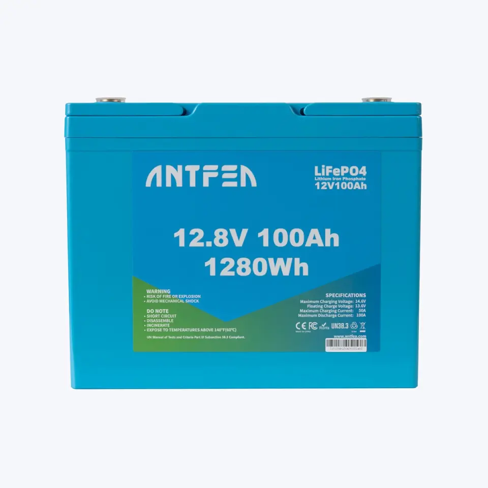 Antfea 12.8V 100Ah Mavi ABS Lityum Akü + 100W Esnek Güneş Paneli